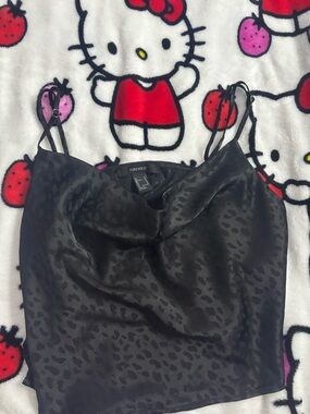 Forever 21 Black Satin Leopard Cowl Neck Cami